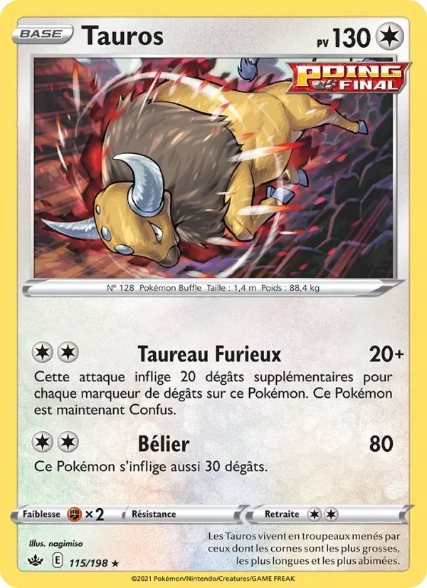 Scan HD carte Pokémon Tauros 115/198 — Règne de Glace