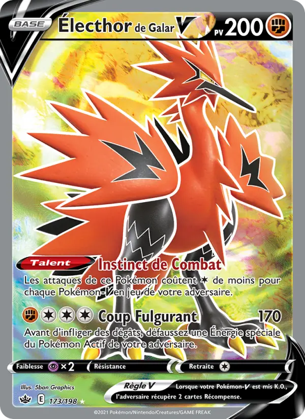 Scan HD carte Pokémon Électhor de Galar V 173/198 — Règne de Glace