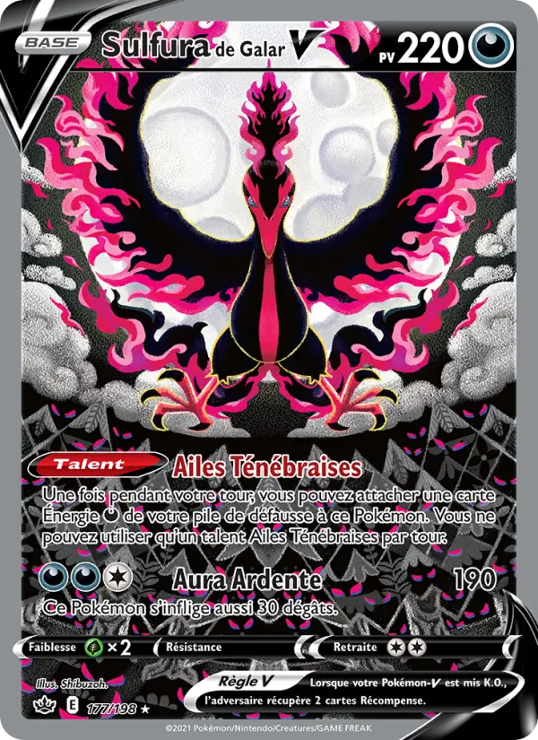 Scan HD carte Pokémon Sulfura de Galar V 177/198 — Règne de Glace