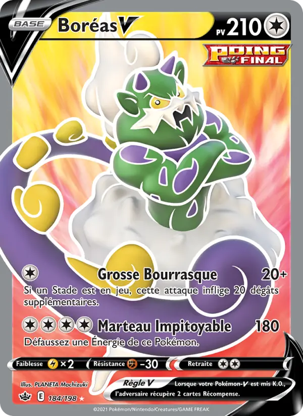 Scan HD carte Pokémon Boréas V 184/198 — Règne de Glace