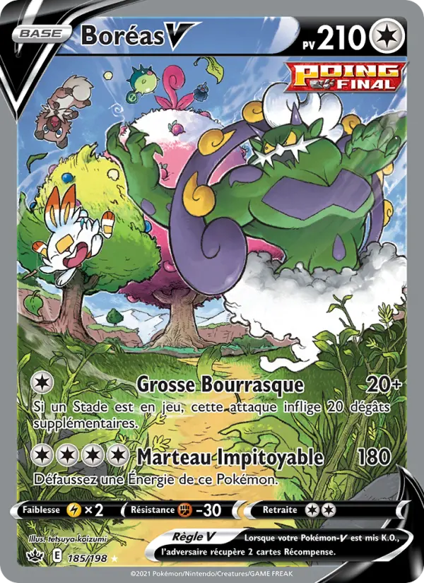 Scan HD carte Pokémon Boréas V 185/198 — Règne de Glace