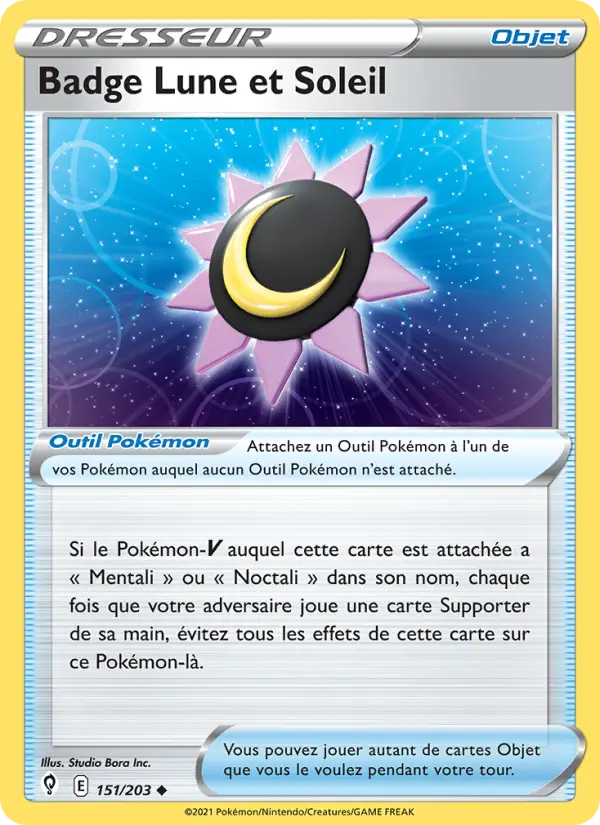 Scan HD carte Pokémon Badge Lune et Soleil 151/203 — Évolution Céleste