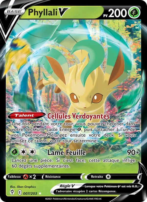 Scan HD carte Pokémon Phyllali V 7/203 — Évolution Céleste