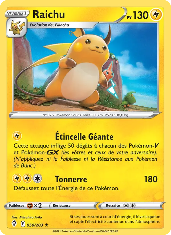 Scan HD carte Pokémon Raichu 50/203 — Évolution Céleste