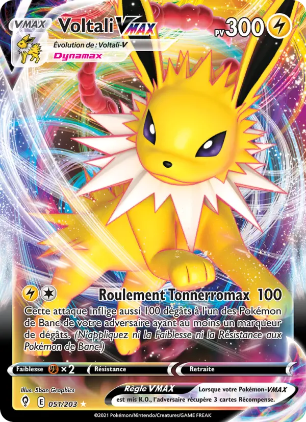 Scan HD carte Pokémon Voltali VMAX 51/203 — Évolution Céleste