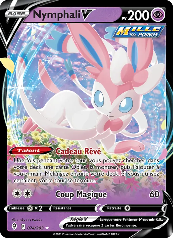 Scan HD carte Pokémon Nymphali V 74/203 — Évolution Céleste