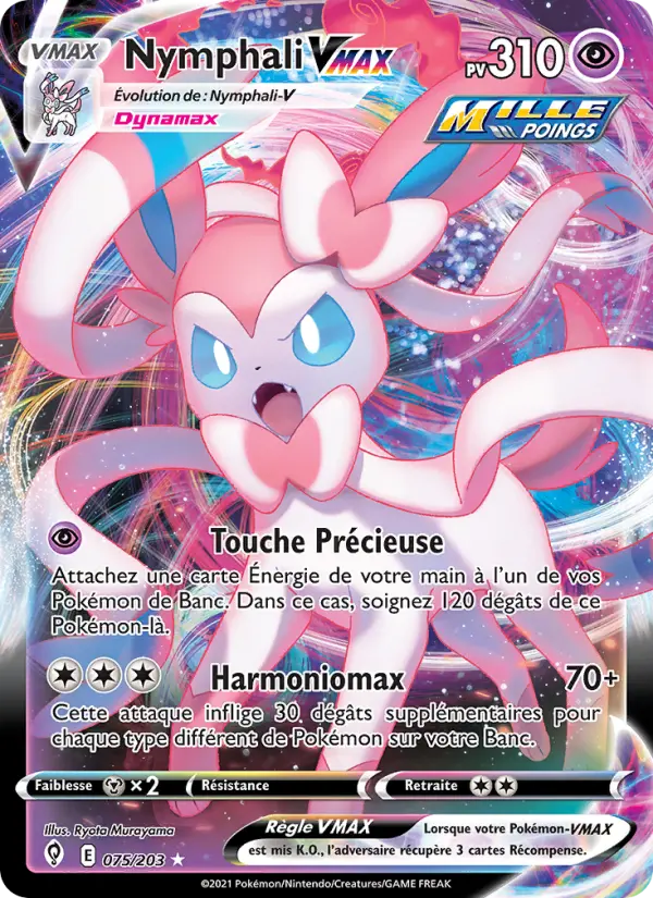 Scan HD carte Pokémon Nymphali VMAX 75/203 — Évolution Céleste