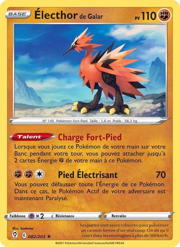 Scan HD carte Pokémon Électhor de Galar 82/203 — Évolution Céleste