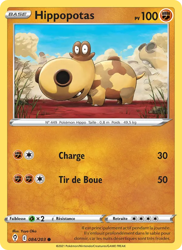 Scan HD carte Pokémon Hippopotas 84/203 — Évolution Céleste