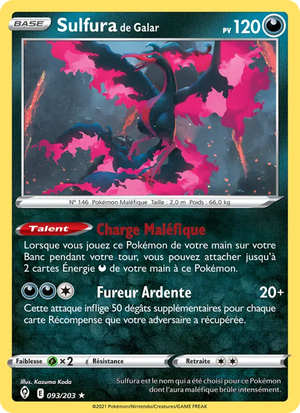 Scan HD carte Pokémon Sulfura de Galar 93/203 — Évolution Céleste