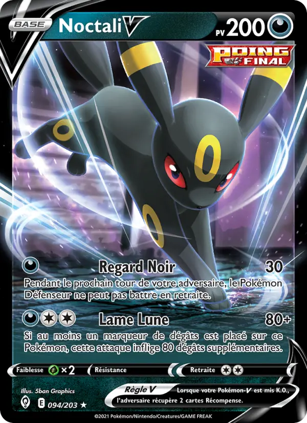 Scan HD carte Pokémon Noctali V 94/203 — Évolution Céleste