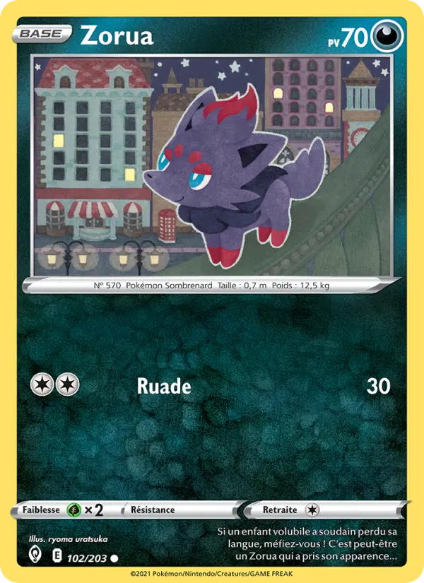 Scan HD carte Pokémon Zorua 102/203 — Évolution Céleste