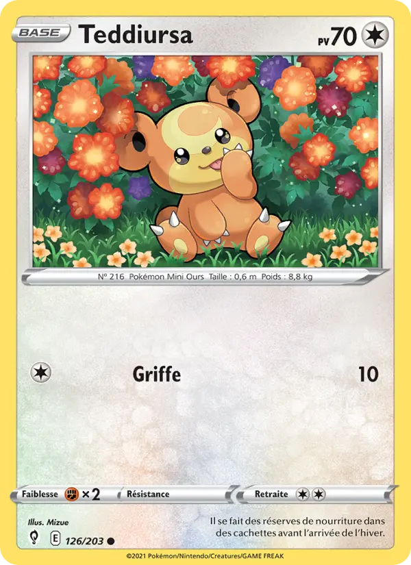Scan HD carte Pokémon Teddiursa 126/203 — Évolution Céleste