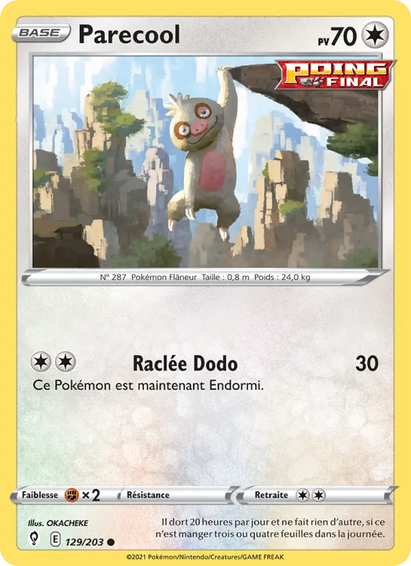 Scan HD carte Pokémon Parecool 129/203 — Évolution Céleste