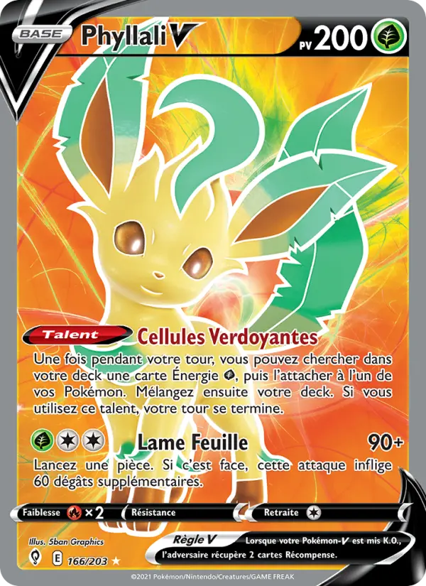 Scan HD carte Pokémon Phyllali V 166/203 — Évolution Céleste