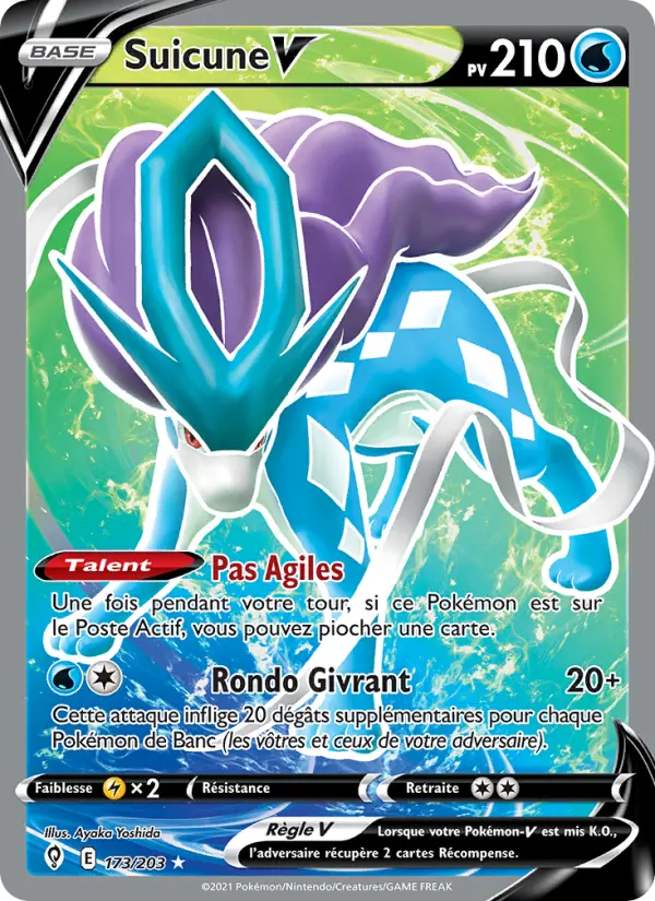 Scan HD carte Pokémon Suicune V 173/203 — Évolution Céleste