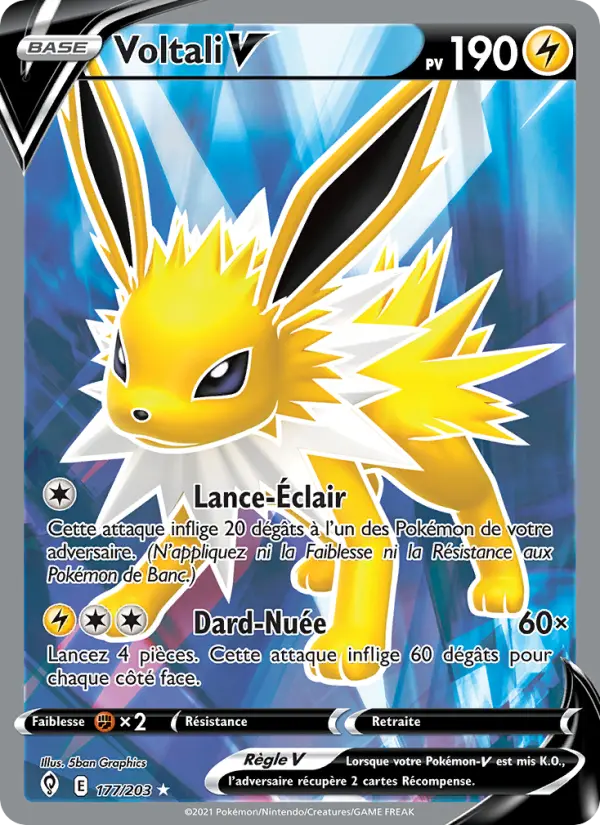 Scan HD carte Pokémon Voltali V 177/203 — Évolution Céleste