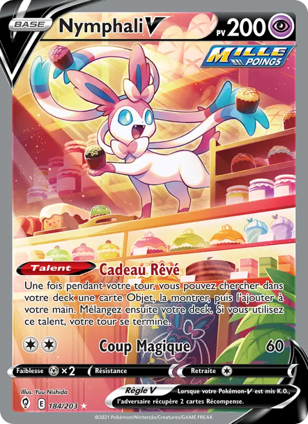 Scan HD carte Pokémon Nymphali V 184/203 — Évolution Céleste