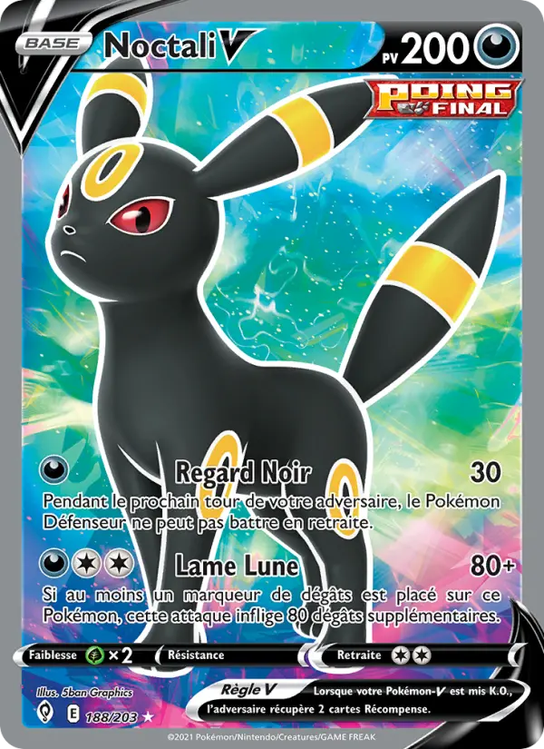 Scan HD carte Pokémon Noctali V 188/203 — Évolution Céleste