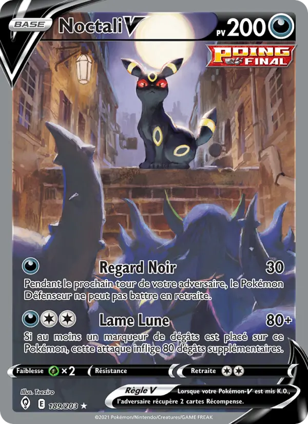 Scan HD carte Pokémon Noctali V 189/203 — Évolution Céleste