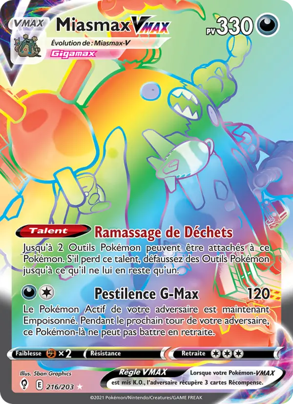 Scan HD carte Pokémon Miasmax VMAX 216/203 — Évolution Céleste