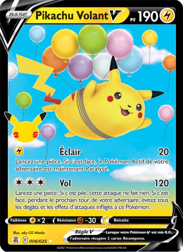 Scan HD carte Pokémon Pikachu Volant V 6/25 — Célébrations