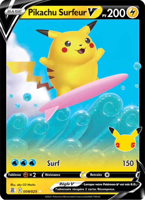 Scan HD carte Pokémon Pikachu Surfeur V 8/25 — Célébrations