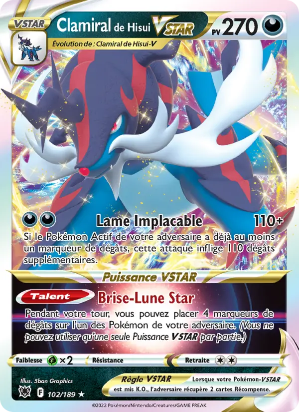Scan HD carte Pokémon Clamiral de Hisui VSTAR 102/189 — Astres Radieux