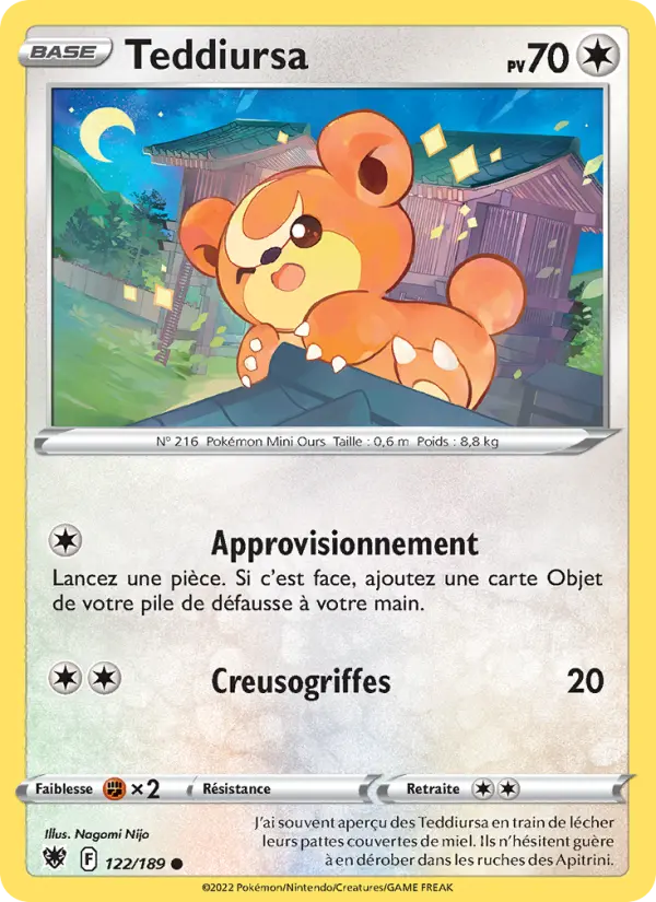 Scan HD carte Pokémon Teddiursa 122/189 — Astres Radieux
