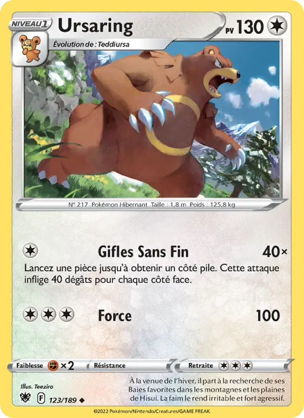 Scan HD carte Pokémon Ursaring 123/189 — Astres Radieux