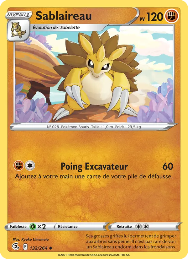 Scan HD carte Pokémon Sablaireau 132/264 — Poing de Fusion