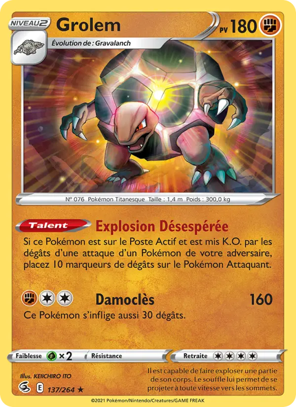 Scan HD carte Pokémon Grolem 137/264 — Poing de Fusion