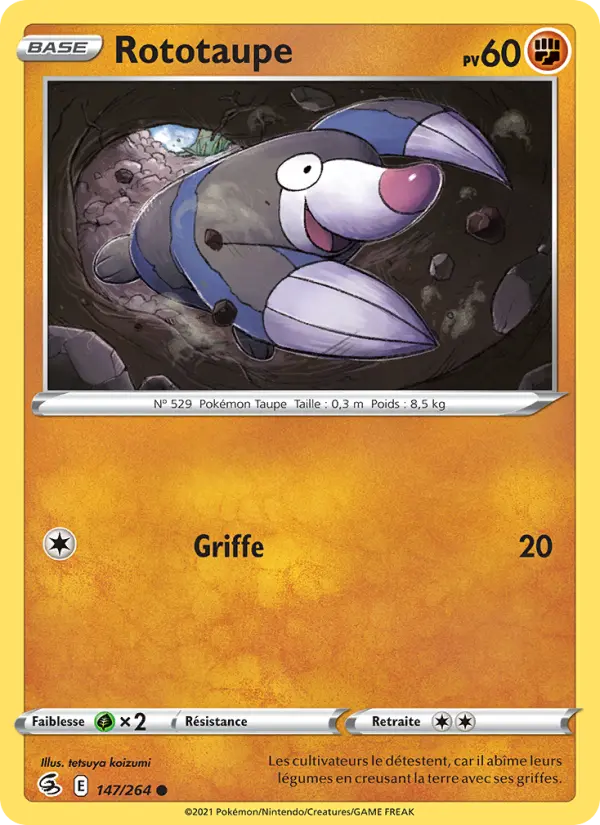 Scan HD carte Pokémon Rototaupe 147/264 — Poing de Fusion