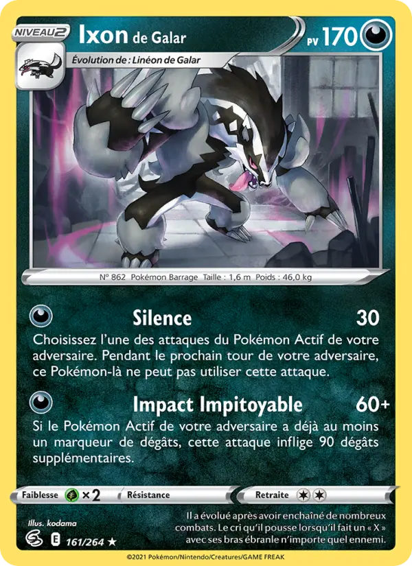 Scan HD carte Pokémon Ixon de Galar 161/264 — Poing de Fusion