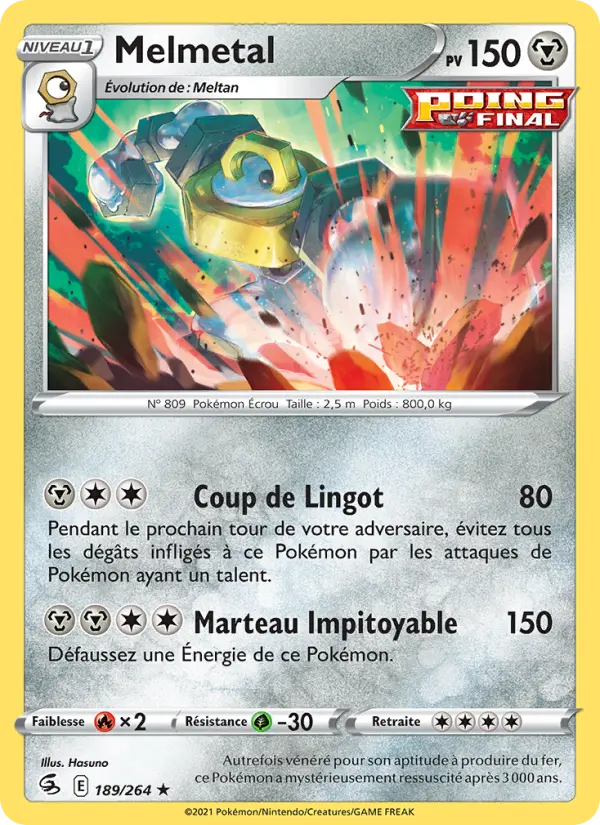 Scan HD carte Pokémon Melmetal 189/264 — Poing de Fusion