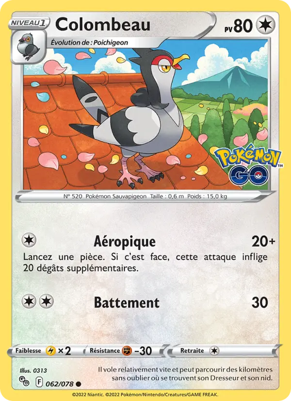 Scan HD carte Pokémon Colombeau 062/78 — Pokémon GO