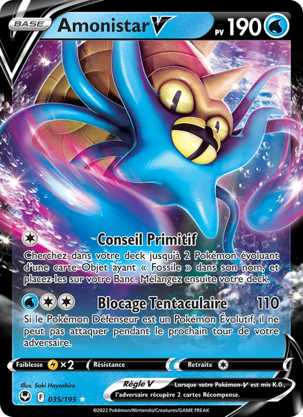 Scan HD carte Pokémon Amonistar V 035/195 — Tempête Argentée