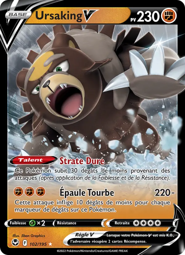 Scan HD carte Pokémon Ursaking V 102/195 — Tempête Argentée