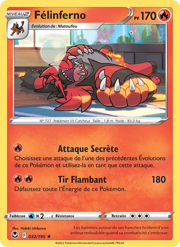 Scan HD carte Pokémon Félinferno 032/195 — Tempête Argentée