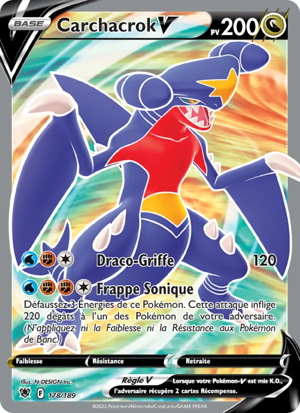 Scan HD carte Pokémon Carchacrok V 178/189 — Astres Radieux