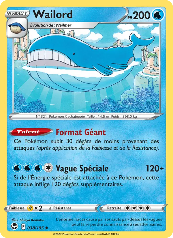 Scan HD carte Pokémon Wailord 038/195 — Tempête Argentée