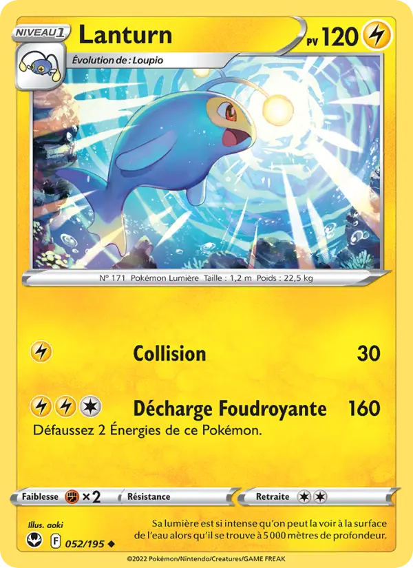 Scan HD carte Pokémon Lanturn 052/195 — Tempête Argentée