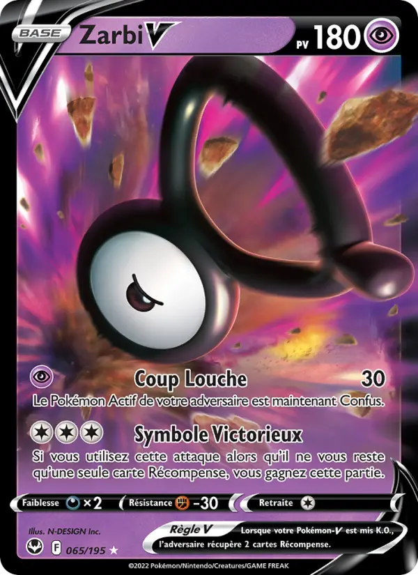 Scan HD carte Pokémon Zarbi V 065/195 — Tempête Argentée
