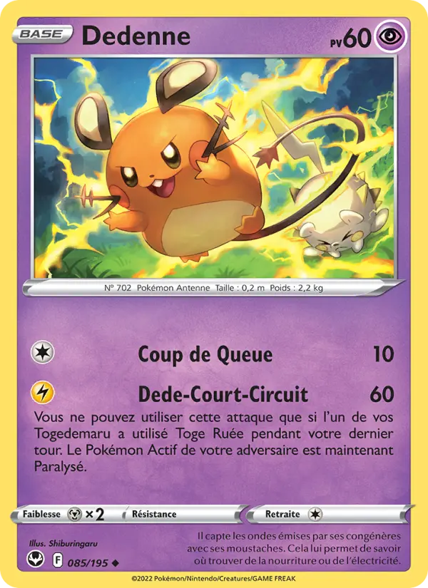 Scan HD carte Pokémon Dedenne 085/195 — Tempête Argentée