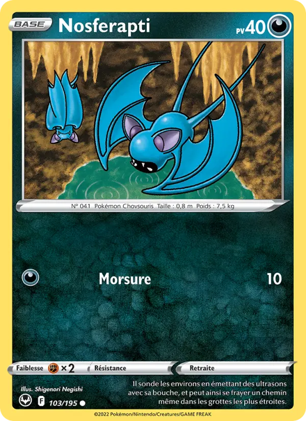 Scan HD carte Pokémon Nosferapti 103/195 — Tempête Argentée