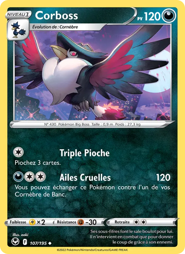 Scan HD carte Pokémon Corboss 107/195 — Tempête Argentée