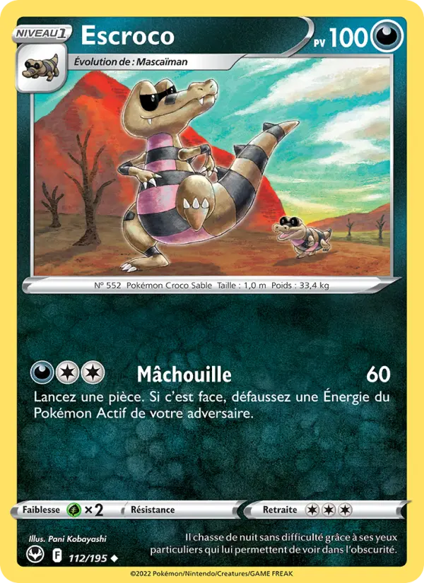 Scan HD carte Pokémon Escroco 112/195 — Tempête Argentée