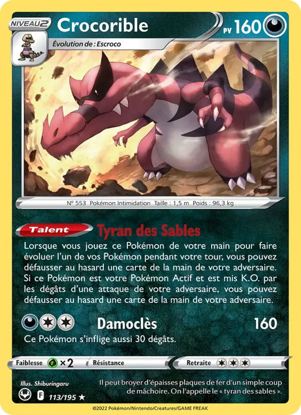 Scan HD carte Pokémon Crocorible 113/195 — Tempête Argentée