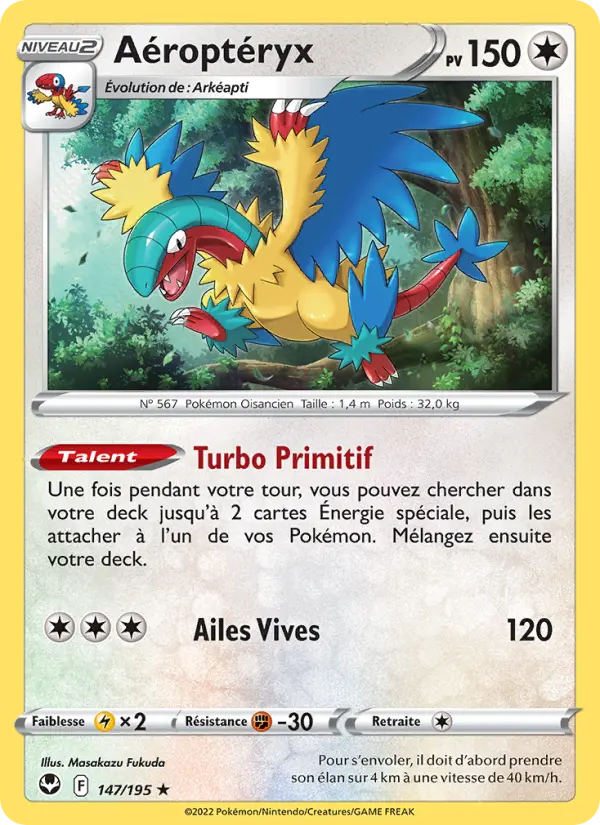 Scan HD carte Pokémon Aéroptéryx 147/195 — Tempête Argentée
