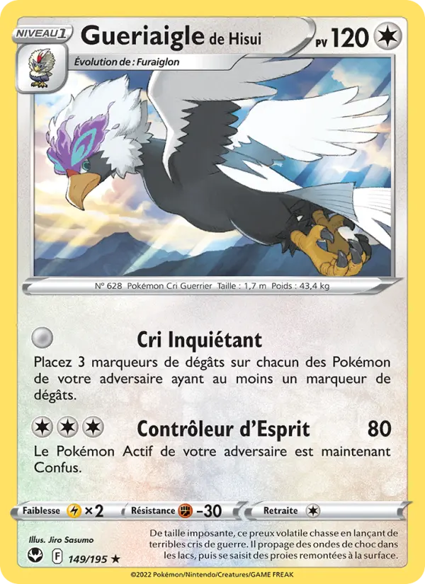 Scan HD carte Pokémon Gueriaigle de Hisui 149/195 — Tempête Argentée